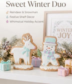Set of 2 Gingerbread Christmas Figurines Hand-Painted Resin, 5‘’ Reindeer & Snowman Designs, Cookie-Style Finish, Glitter Accents, Shelf Tiered Tray Decor Tabletop Display, Christmas Decoration Indoor - Image 4