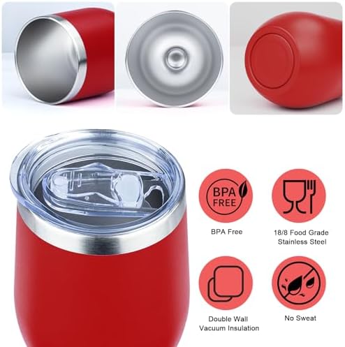 MEZMUT 12 Oz Insulated Wine Tumbler with Lid Wine Glass Coffee Cup(Red,1) - Image 4