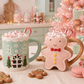 2 Pcs Christmas Ceramic Mugs, 3D Gingerbread Man and House, 12 oz by Tiangrid