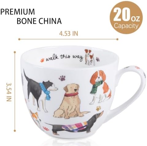 Colorful Scarf Dog Hug Mug, Premium 20 oz Bone China Coffee Tea Mug, Perfect Holiday, Birthday, and Christmas Gift for Dog Lovers, Designed in England by Harvest Green Studio - Image 2