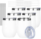 MEZMUT 12oz Insulated Wine Tumbler Glass Bulk with Lid(White,6 Pack) by MEZMUT