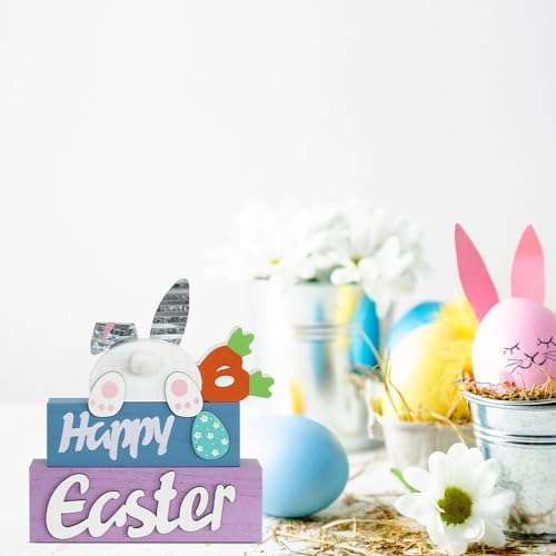 Easter Decorations, MEETYAMOR 3-Layered Easter Bunny with Carrots Farmhouse Wood Block Easter Decor, Happy Easter Sign Easter Egg Design Easter Decorations Indoor for Home, Living Room, Tables, Mantel - Image 5