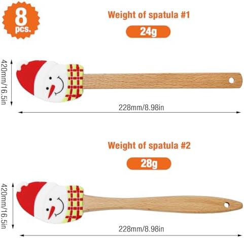 8PC Christmas Silicone Spatula Set - Santa Design Wood Handle - Image 3