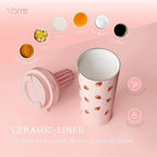 YOME 17oz Strawberry Pink Ceramic Lined Insulated Coffee Mug with Infuser for Women Gift | One-handed Pop Open Lid | Stainless Steel |Keep Drinks Cold and Hot| 100% Leak Proof - Image 3