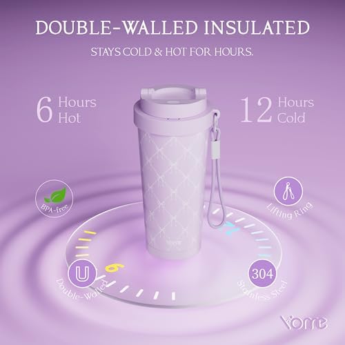 YOME 17oz Elegant Purple Bow Ceramic Lined Insulated Coffee Mug with Infuser for Women Gift | One-handed Pop Open Lid | Stainless Steel |Keep Drinks Cold and Hot| 100% Leak Proof - Image 5