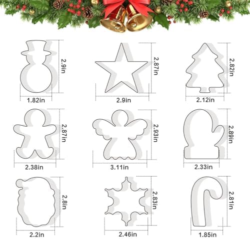 Christmas Cookie Cutters Set of 9 Pieces, Wmtidene Cookie Cutters Shapes for Winter Holiday, Metal includes Christmas Tree,Snowflake,Gingerbread Men,Angel,Star,Mitten,Candy Cane,Snowman - Image 3