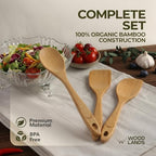 Prime Bamboo Wooden Spoons for Cooking Set of 3 Pcs – Wooden Cooking Utensils with Long Handle, Includes Flat Wood Spoon, Bamboo Spatula, and Slotted Spoon for Kitchen Utensils Set - Image 7