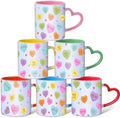Valentine's Day Coffee Mug Set of 6, 10oz Ceramic Cups with Heart-shaped Handles, Colorful Candy Heart Design, Cute Romantic Gift for Couples, Friends, Party, Kitchen & Home Decor by Pickmesh