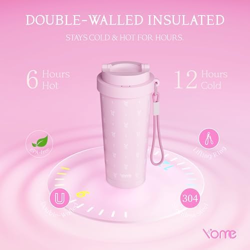 YOME 17oz Elegant Bow Pink Ceramic Lined Insulated Coffee Mug with Infuser for Women Gift| One-handed Pop Open Lid | Stainless Steel |Keep Drinks Cold and Hot| 100% Leak Proof - Image 6