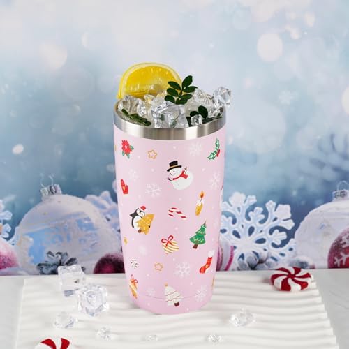 Christmas Gifts for Women 2025, 20 oz Pink Stainless Steel Christmas Coffee Tumblers with Lid and Straw, Insulated Coffee Travel Mug, Best Xmas Themed Gifts for Women Men Girls Teachers Coworkers - Image 3