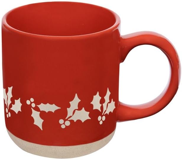 Sweet Water Decor Red Holly Coffee Mug, 14oz Stoneware Christmas Cup by SweetWaterDecor