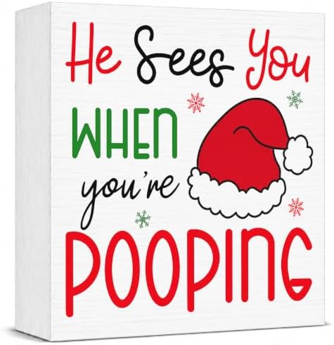 Christmas Bathroom Decor, Funny Santa Hat Christmas Decor Wooden Box Sign by Unknown