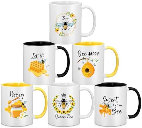 Didaey 6 Pcs Bee Mugs Gifts for Women 12 oz Ceramic Coffee Cup Gift Set by Didaey