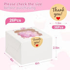 26pcs White Cookie Boxes with Window, 4x4x2.5 Inch, 36pcs Stickers - Image 2