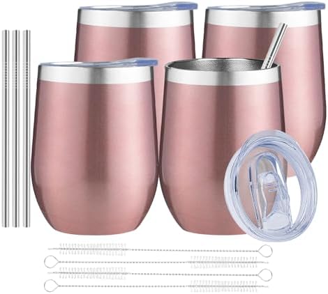 MEZMUT 120oz Insulated Wine Tumbler with Lid Wine Glass(Rose Gold,4 Pack) by MEZMUT