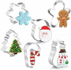 Large Christmas Cookie Cutters, 4" Holiday Cookie Cutters Shape with Recipe Instruction Gingerbread Men,Christmas Tree,Snowflake, Candy Cane,Santa Face and Snow Man for Baking by Qbaker