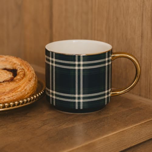 Sweet Water Decor Navy & Green Plaid Coffee Mug, 14oz Fine Bone China Cup - Image 3