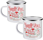 2 Pack Christmas Enamel Mugs, 12 oz North Pole Christmas Mugs Hot Chocolate Mug Set Santa Claus Enamel Mug, Stocking Stuffer Gift for Women Friends Coworkers Family by NatNarr