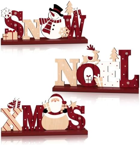 3Pcs Christmas Table Decorations, Wooden Christmas Decor Indoor by Golibra