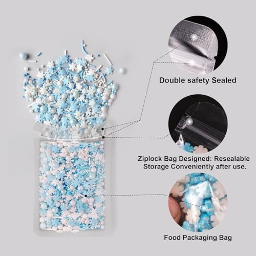 HUEBEATY 6-in-1 Edible Snowflake Sprinkles – Blue and White Winter Sprinkles for Cake Decorating, Cookies, Cupcakes & Baking | 6.36oz/180g | Frozen, Christmas, Holiday, and Winter Wonderland Decorations - Image 5