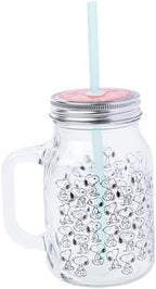 Silver Buffalo Peanuts Snoopy, Glass Mason Jar with Handle and Straw, 21oz - Image 2