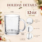 LemonRoad 4 Pcs Christmas Glass Coffee Mugs 12 oz Gingerbread Cups - Image 3