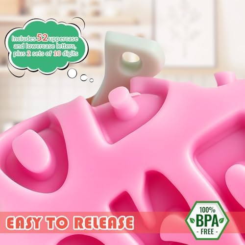HKMTT Letter Molds Silicone for Chocolate Fondant Clay, Mini Size for Uppercase lowercase Alphabet Number Decorating Birthday Cake Strawberries Cake Pop Decorating Moulds BPA Free - Image 4