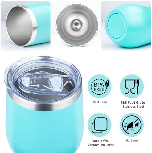 MEZMUT 12 Oz Insulated Wine Tumbler Bulk with Lid Wine Glass(Teal,4 Pack) - Image 2
