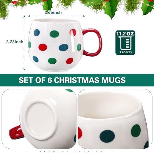 Jinei 6 Pcs Christmas Mug Set Christmas Ball Coffee Mug, White,Red, Classic - Image 2