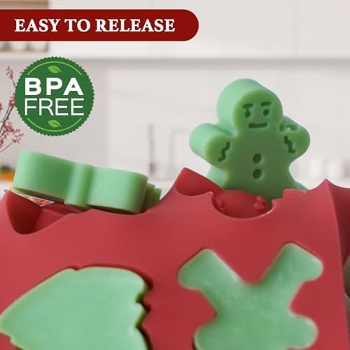 HKNMTT Mini Christmas Candy Molds, Silicone 72 Cavity Chocolate Mold, Tree Santa Snowman Stocking Bell Gingerbread Shape Gummy Making Set, Food Grade for Gifts Cookies Dog Treats - Image 2