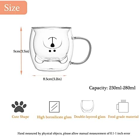 Binoster Bear Cute Mugs Kawaii Double Wall Glass Coffee Tea Mill Yogurt Cup Funny Novelty Gift for Women Her Friends Office Birthday Christmas (Bear with handle) - Image 6