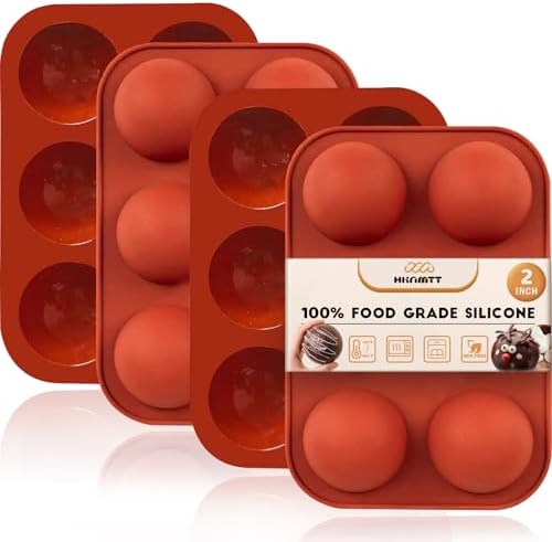 Hot Chocolate Cocoa Bomb Molds Hemisphere Silicone 2 Inch 4 Pack, Semi Ball Mould 6 Cavity Large Circular, BPA Free Non-Stick Half Sphere Holiday Valentine DIY Cake Jelly Dome Mousse by HKNMTT