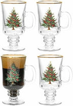 Red Co. Set of 4 Clear Glass 8 Fl Oz Christmas Tree Drinking Tumblers with Gold Rim – Irish Coffee Mug - Image 7