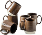HASENSE Porcelain Coffee Mugs Set of 6, 15 Ounce Large Ceramic Coffee Cups Set with Handle for Latte, Tea, Cocoa and Hot Chocolate, Brown Coffee Mugs for Men and Women, Microwave Safe by Hasense