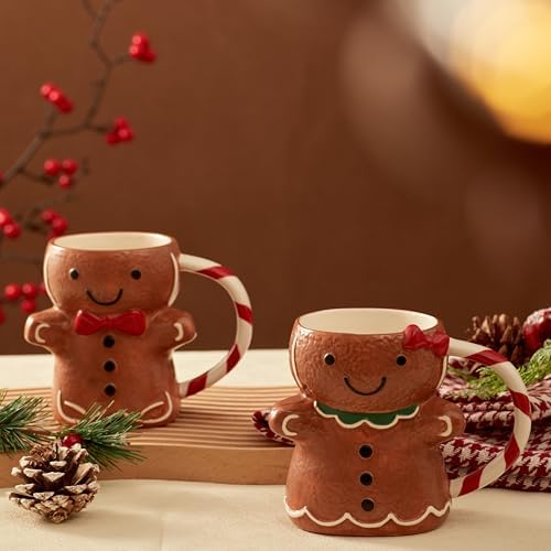 Bico 3D Gingerbread Man Mugs Set of 2, 9 oz Hand Painted Stoneware - Image 4