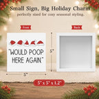 Christmas Bathroom Decor, Funny Christmas Decorations, Santa Hat Bathroom Table Decoration Would Poop Here Again Wooden Box Sign, Home Shelf Desk Decor for Toilet 5x5 Inches - Image 2