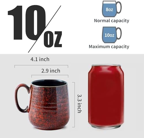 HASENSE Coffee Mugs 8 oz, Ceramic Small Espresso Cups Set of 6, Red - Image 3