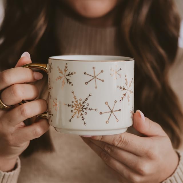 Sweet Water Decor Gold Snowflake Coffee Mug, 14oz China Christmas Mug with Gold Handle, Large Holiday Winter Cup for Coffee, Tea & Hot Chocolate, Stocking Stuffer Gifts for Women - Image 3