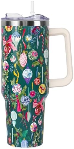 Christmas Tumbler with Handle and Straw Lid 40 oz,Cute Christmas Gifts for Women Xmas Balls Ornament Vacuum Insulated Leak Proof Tumbler,Winter Holiday Accessories Stainless Steel Coffee Cup Mug by Unknown