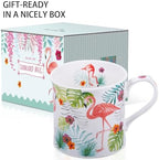 Flamingo Coffee Mug, Pink Flamingo & Tropical Plants Ceramic Mug, 12oz New Bone China Tea Mug, Birthday & Summer Gift for Women & Girls, Designed in England by Harvest Green Studio - Image 5