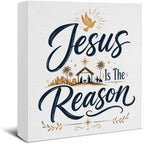 Christian Christmas Decor, Jesus is the Reason Christmas Wooden Sign by EUDOSI