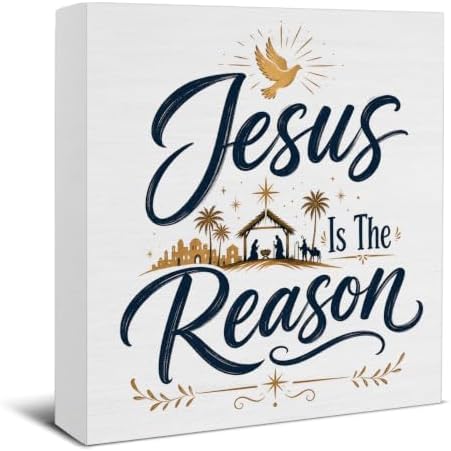 Christian Christmas Decor, Jesus is the Reason Christmas Wooden Sign by EUDOSI