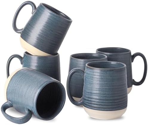HASENSE Porcelain Coffee Mugs Set of 6, 15 Ounce Large Ceramic Coffee Cups Set with Handle for Latte, Tea, Cocoa and Hot Chocolate, Dark Blue Coffee Mugs for Men and Women, Microwave Safe by Hasense