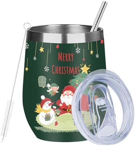 MEZMUT 12 Oz Insulated Christmas Wine Tumbler with Lid Straw (Green,1) by MEZMUT