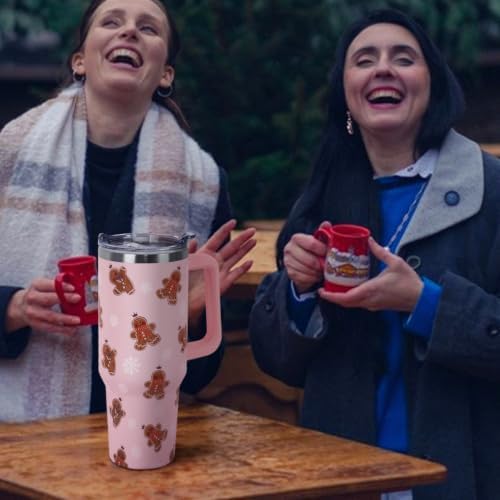 Christmas Tumbler with Handle and Straw Lid 40 oz,Cute Gifts for Women Merry Xmas Gingerbread and Snowflake Winter Holiday Festival Vacuum Insulated Leak Proof Stainless Steel Coffee Cup Mug - Image 2