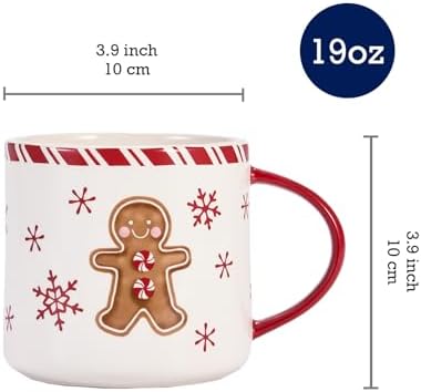 Bico Traditional Gingerbread Man Ceramic Coffee Mugs Set of 4, 19 oz - Image 2