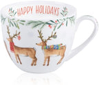 Christmas Reindeer Mug – 20oz Bone China Coffee Tea Hug Mug with Happy Holidays Inside, Perfect Christmas or Any Holiday Gift for Women & Men – Designed in England by Harvest Green Studio by MFoffice
