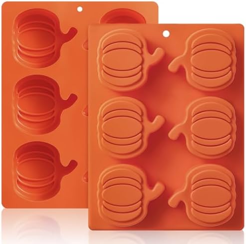 HKNMTT Pumpkin Silicone Molds 2 Pack 6 Cavity Halloween Mold Set for Fall Chocolate Candy Soap Wax Melts Jello Cake Pop Apple Cider Baking Tray Thanksgiving 3D Food Grade Spooky Treats by HKNMTT