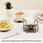 YETTASBIN Highland Cow 6 Pcs Drink Coasters with Holder, Cotton Woven Absorbent Heat-Resistant Round Coaster Non-Slip Table Mat for Kitchen Bar Home Decor Housewarming Gift, 3.9 in - Image 6