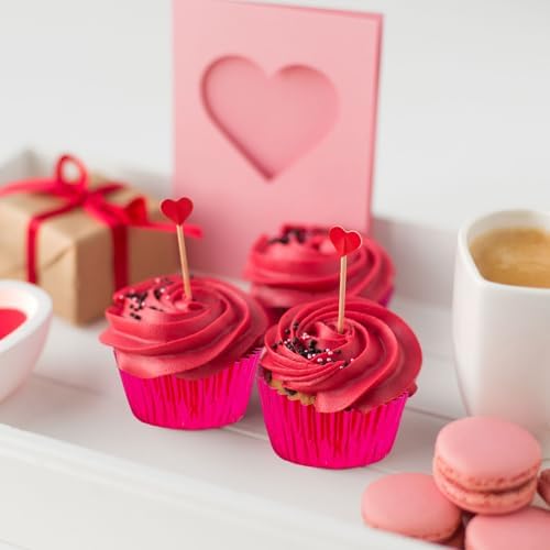JarThenaAMCS 200Pcs Red Pink Foil Cupcake Liners Foil Metallic Baking Cups Cupcake Wrappers Muffin Liners for Valentine Christmas Birthday Wedding Party Supplies - Image 5